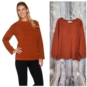 Denim & Co Baby Sherpa Rich Rust Crewneck Sweatshirt